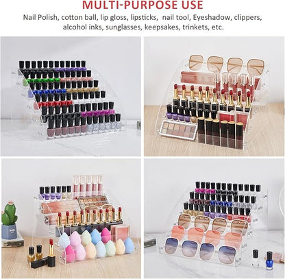 KINGROW Nail Polish Organizer Holder Rack 6 Layers Acrylic Display Shelf For Eyeglasses Essential Oils Ink Storage Holds Up to 96 Bottles (Fit 1-2oz Bottles)