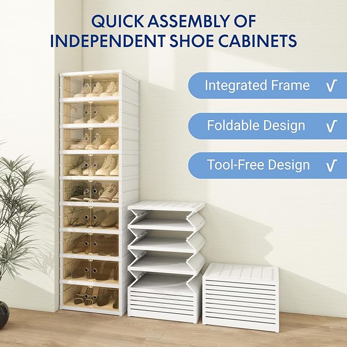 FLEXIMOUNTS Shoe Rack Organizer Storage Box 9 Tiers-18 Pairs, Portable Folding Shoe Rack for Closet Entryway, Collapsible Shoe Cabinet with Magnetic Clear Door for Front Door Entrance