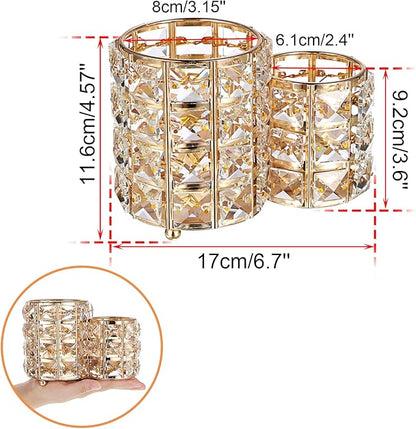 Hipiwe Makeup Brush Holder Gold Bling Crystal Makeup Brush Organizer Round Remote Control Holder Cosmetic Brush Tools Comb Pen Pencil Storage Pot Cup for Vanity, Office, Home Decor, 2-Slot