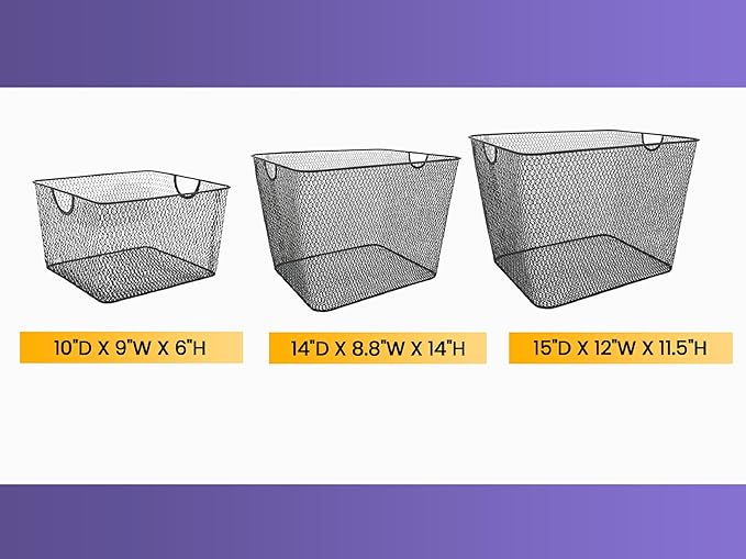 Ybm Home Household Wire Mesh Open Bin Shelf Storage Basket Organizer Black For Kitchen Pantry, Cabinet, Fruits, Vegetables, Pantry Items Toys 15 x 12 x 11.5