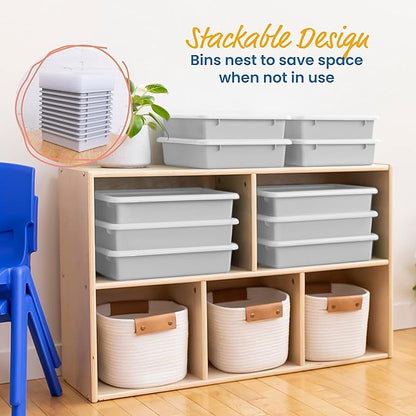ECR4Kids Letter Size Plastic Tray Organizer with Lids, Small, Storage Bins, Light Grey, 10-Piece