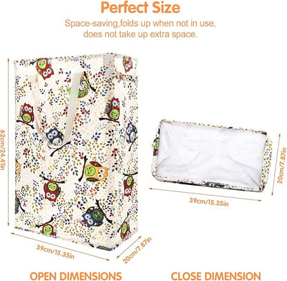 Odonata Slim Laundry Hamper Handles Collapsible Laundry Basket Thin Dirty Clothes Basket Narrow Laundry Bag Foldable Dirty Hamper 48L (Owl)