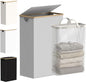efluky Slim Laundry Basket with Lid, Narrow Laundry Hamper with Removable Bag, Skinny Dirty Clothes Basket with Bamboo Handles for Bathroom, Bedroom & Laundry Room, 75L Light Grey