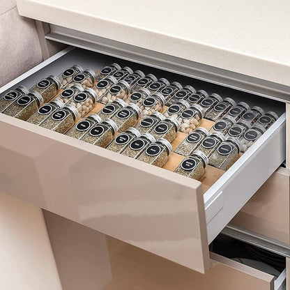 Mulush Bamboo Spice Rack Tray - Spice Drawer Organizer for Kitchen Cabinets Storage and Organization (Jars Not Included, 8 Individual Pieces, Not Adjustable)