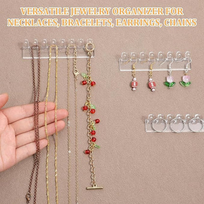 6 Pcs Necklace Holder, Hanging Jewelry Organizer, Wall Mount Jewelry Organizer with 8 Hooks, No-Drill Adhesive Hanging Racks Jewelrys Display for Rings, Earrings