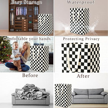 Waterproof Laundry Hamper Collapsible Laundry Basket Leather Handle Laundry Bag Large Clothes Storage Toy Organization for Bathroom Bedroom Laundryroom College Dorms (HBG-888)
