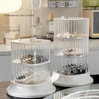 Hair Accessory Organizer, 2-Layer Rotating Clear Hair Tie Organizer for Hair Clips, Headbands, Hair Ties, Earring, Necklace, Ring, Jewelry Boxes & Organizers for Girls & Women (2 Layer White)