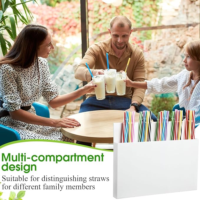 Honeydak Magnetic Acrylic Straw Holder for Cabinet Door with Adhesive Tapes and 5 Removable Partitions, Reusable Straw Organizer Storage Space-saving for Cabinet Door Fridge Kitchen(White,9.8 Inch)