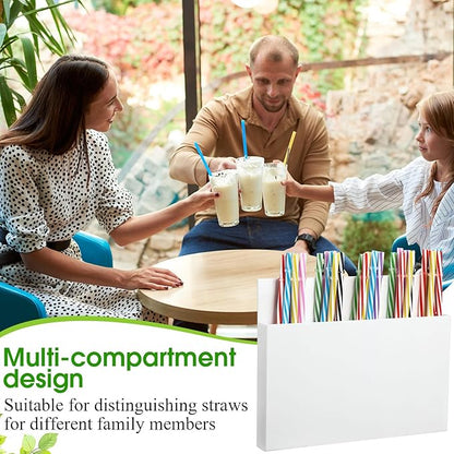 Honeydak Magnetic Acrylic Straw Holder for Cabinet Door with Adhesive Tapes and 5 Removable Partitions, Reusable Straw Organizer Storage Space-saving for Cabinet Door Fridge Kitchen(White,9.8 Inch)