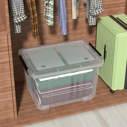50 Quart Large Plastic Storage Bins with Wheels, Clear Storage Boxes with Lids, 4 Packs