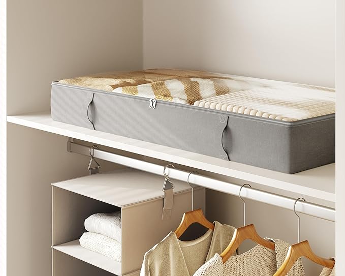Vailando Storage Containers, 8 Inches Tall 80L Underbed Storage Bins with Sturdy Handles and Sidewalls, Closet Organizer for Clothes, Blankets, Seasonal Items, Light gray, 2-Pack