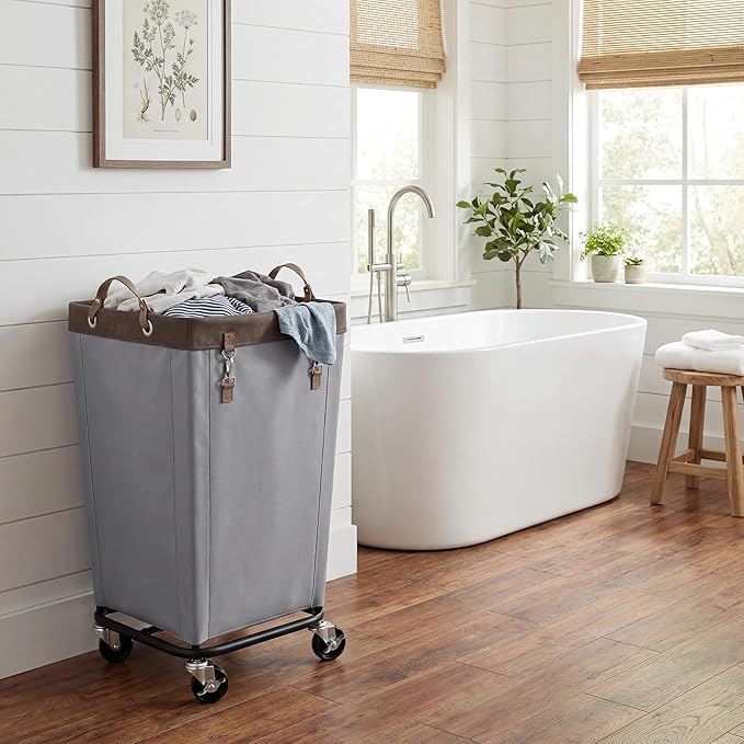 StorageWorks 160L Laundry Basket with Wheels, Large Rolling Hampers for Clothing Organizer, Dirty Clothes Basket for Hotel, Home, Closet, Dorm, Light Grey