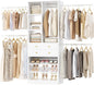 Besiost Closet System, 4.2–8.8 FT Closet Organizer with 2 Wooden Drawers and Shelves, Walk-in Closet System with Hanging Rods, Built-in Closet Tower, Can Fit 60 to 96 inch, White