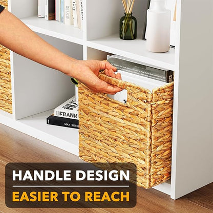 SpaceAid 6 Pack Wicker Basket, Storage Baskets for Organizing, Woven Rattan Basket with Handles for Shelves, Water Hyacinth Large Cube Organizer Storage Bin, 10.5x10.5x10.5 inch, Natural
