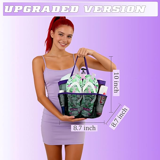 Attmu Mesh Shower Caddy Portable for College Dorm Room Camping Essentials, Shower Caddy Dorm with 9-Pockets, Large Capacity Hanging Basket Bathroom Bag for Toiletry, Swimming, Gym, Camp, Beach