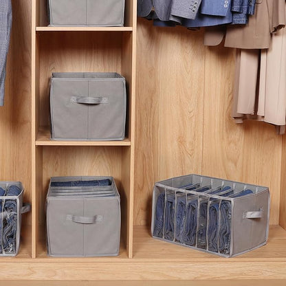 Zilink Upgraded Wardrobe Clothes Organizer with Support Board Clear Pants Organizer Bins for Closet with 7 Grids Divider Sweater Organizer for Closet for Jean Pant Sweater Legging T-Shirt, 3 Pack