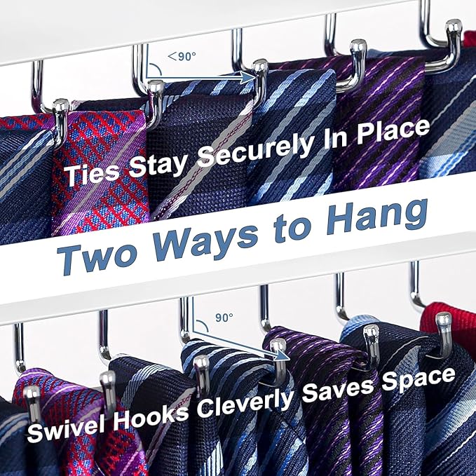 Tie Rack Wall Mounted, Belt Rack Tie Organizer for Men with 20 Storage Hooks, Non Slip 180 Degree Rotating Tie Holder Belt Hanger for Closet/Wall Mount