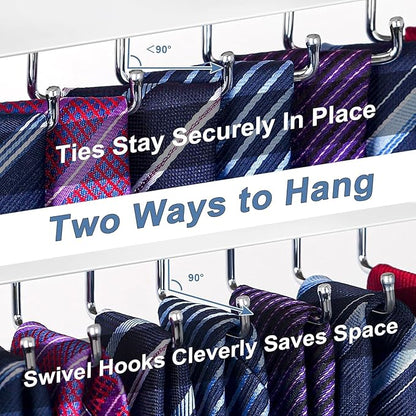 Tie Rack Wall Mounted, Belt Rack Tie Organizer for Men with 20 Storage Hooks, Non Slip 180 Degree Rotating Tie Holder Belt Hanger for Closet/Wall Mount