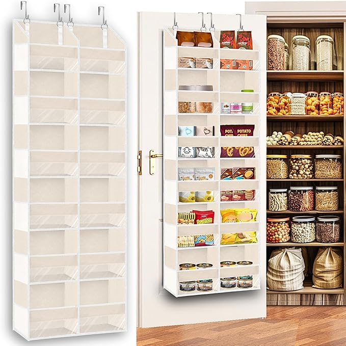 Ofiray-home Over the Door Organizer 6 Tiers, Extra Large Behind Door Storage of 12 Compartments,80 lbs Weight Capacity Hanging Storage Organizer with Clear Window Kids Toys, Shoes, Diapers,Beige