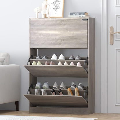 Shoe Storage Cabinet for Entryway, Grey Shoe Cabinet with 3 Flip Drawers, Hidden Shoes Rack Freestanding Storage Organizer for Entryway,Closet, Living Room,Hallway 47.24"H × 31.50"W × 9.44"D