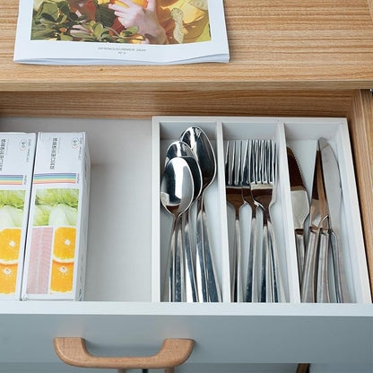 Fibogollo Silverware Organizer Bamboo Kitchen Drawer Organizer, Flatware Organizer Tray for Kitchen, Flatware, Utensils(White)