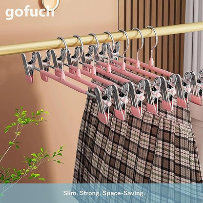 Pants Hangers with Clips - 30 Pack Heavy Duty, Non-Slip Adjustable Space Saving Skirt Hangers for Pants, Jeans, Shorts | Black | 12 Inch