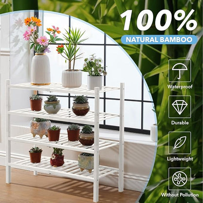 4 Tier Bamboo Shoe Rack Storage Organizer for Closet, Multifunctional Stackable Free Standing Shoe Shelf Organizer for Small Space,Entryway, Hallway, Bathroom27 x11 x26(White, 4 Tier)