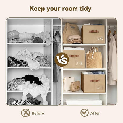 GRANNY SAYS Fabric Storage Bins with Handles, Collapsible Storage Baskets for Shelves, Closet Organizers and Storage Bins, Storage Boxes for Clothes, Brown, Large, 3-Pack