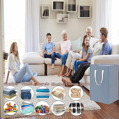 Waterproof Laundry Hamper 75L Collapsible Laundry Basket Extended Cotton Handle Laundry Bag Large Clothes Storage Toy Organization for Bathroom Bedroom Laundryroom College Dorms