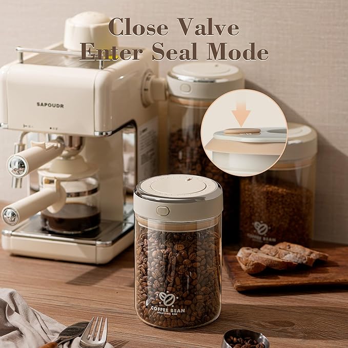 Coffee Bean Storage Container with One-way Valve Airtight Lid Date Tracker for Coffee and More Food Fresh and Storage, Clear Borosilicate Glass Coffee Canister(1.2 Qt - 13.1 OZ)