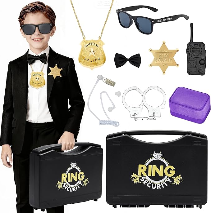 Ring Security Wedding Ring Bearer Aluminum Briefcase-Padded Slits Holder Ring Bearer Gifts Security Box for Proposal Ceremony Wedding Day,Security Badge Props for Boys Kid