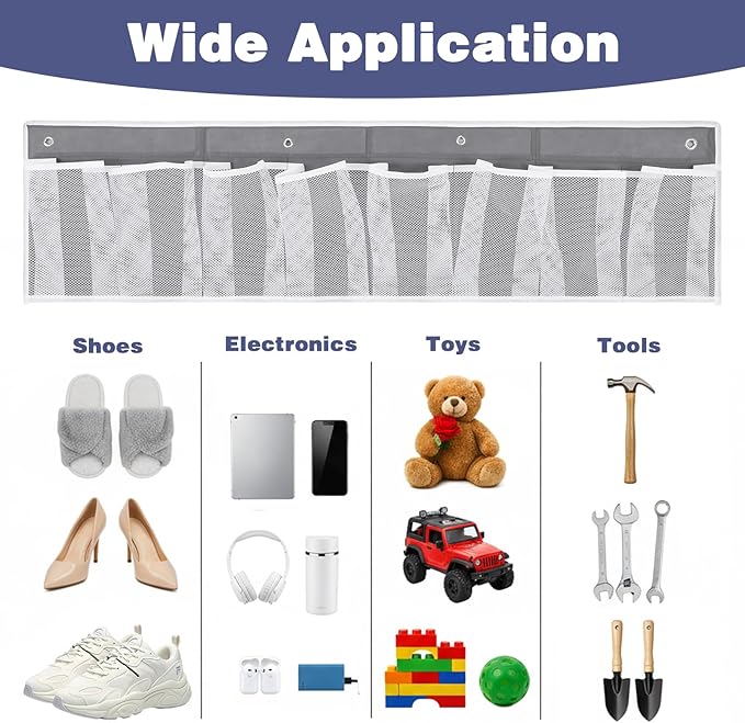 2 Pack RV Shoe Storage Solutions, Hanging Shoe Organizer with 8 Large Pockets, Wall Mounted Bedside Caddy for Entryway, Camper, Dorm & Bedroom Organization, Gray
