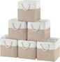 Cube Storage Bins, Collapsible Fabric Storage Cubes Bins, 11 Inch Cube Storage Bins with Handles, Foldable Storage Cubes (White/Beige, 6Pack)