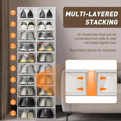 for 20x Large Plastic Shoe Storage Boxes Drawer Stackable Foldable Organiser Clear