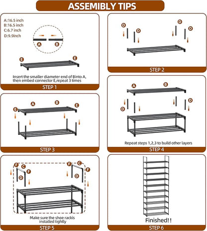10 Tier Shoe Rack, Tall Shoe Rack for Entryway, Shoe Organizer for Closet, Shoe Storage for Front Door Entrance & Entryway, Large Long Shoe Stand Holder Adjustable Shelf Height