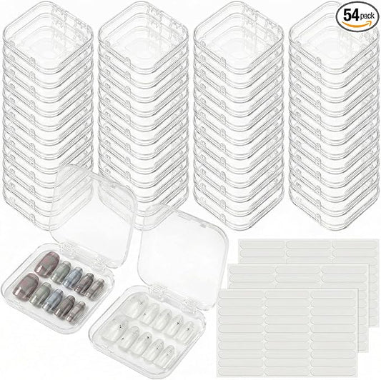 AceOrbit Press on Nail Boxes with 180 Pcs Adhesive Double Sided Tape Acrylic Press on Nail Packaging Cases Transparent Storage Case Organizer for Display Art Salon Supplies(Clear,48 Pcs)