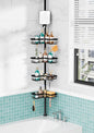 KEGII Shower Caddy Tension Pole - Adjustable Rustproof Corner Bathroom Organizer with Fogless Shower Mirror, 25–114.2 Inch No-Drill Bathroom Storage, Black