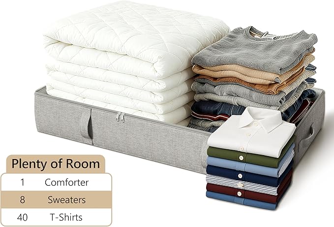 TidyCorner 2-Pack Under Bed Storage Containers, 6 Inches Tall Underbed Clothes Storage Organizer Bin with Sturdy Sidewalls/Bottom, Underbed Storage Bins 2 Storage Thin Bins