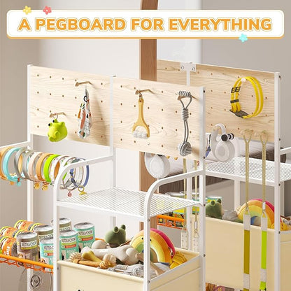 KAFAHOM Dog Toy Basket with Pegboard, Dogs Toy Bin with Storage Organizer, All-in-One Dog Stuff Box & Essential Holder, Perfect Basket for Dog Toys in Living Room, Great Gifts for Pet Lovers, White