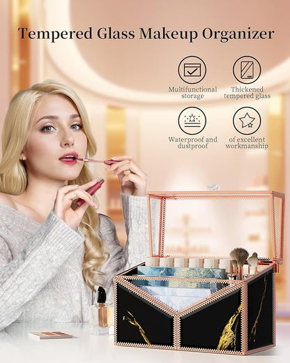 Youdepot Lipstick Organizer Lipstick Holder - 24 Spaces, Tempered Glass Lip Gloss and Perfume Organizer,Vanity Lipstick Holder and Organizer.Black