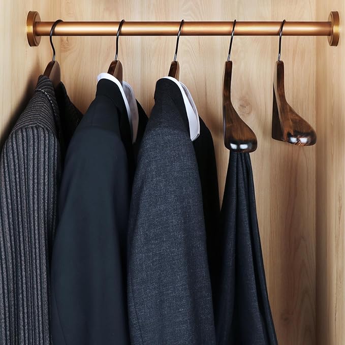 TOPIA HANGER Set of 6 Beautiful Coat Suit Jacket Wood Wooden Hangers, Premium Retro Finish with Extra-Wide Shoulder- 360° Black Hooks & Anti-Slip Bar CT02A