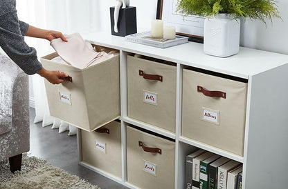DECOMOMO Storage Cubes, 13x13x13 Storage Cube Bins with Labels, Fabric Organizer Bins (13" / 6pcs, Beige)