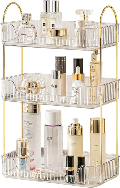 Akinbas 3 Tier Bathroom Organizer Countertop Makeup Perfume Tray Skincare Organizer for Bathroom Dresser Vanity (White)
