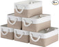 Storage Baskets for Shelves 11.8x7.9x5.2 Inch, Foldable Fabric Storage Bins with Handles, Small Storage Baskets for Organizing Closet, Office, Home Organization (6-Pack, White&Khaki)