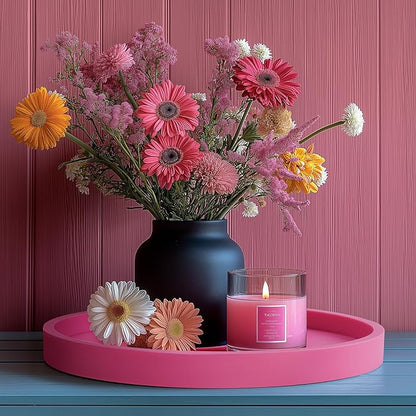 NiHome Thickened Silicone Vanity Organizer Tray for Bathroom Accessories, Kitchen Countertop, Living Room Decor, Multipurpose Shatter-Resistant Round Tray Decor for Candle Perfume Soap Plant(Hot Pink)