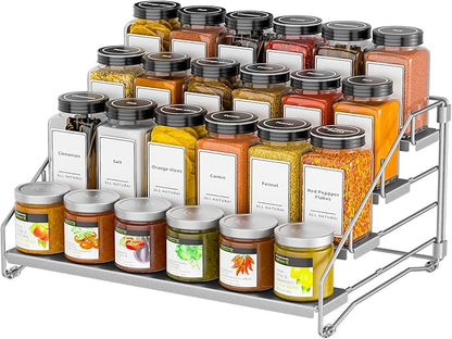BOIVSHI 4 Tier Spice Rack for Cabinet, Spice Rack Organizer, Depth Adjustable Spice Organizer for Countertop, Cupboard, Pantry, Seasoning Shelf, Metal, Gray (1 Pack)