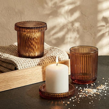 2 Pack Qtip Holder - Apothecary Jars with Lids, Bathroom Organizers and Storage Canister for Cotton Balls,Swabs,Floss Picks,Hair Ties,Clear Glass Vintage Bathroom Decor Jar Set (Brown)