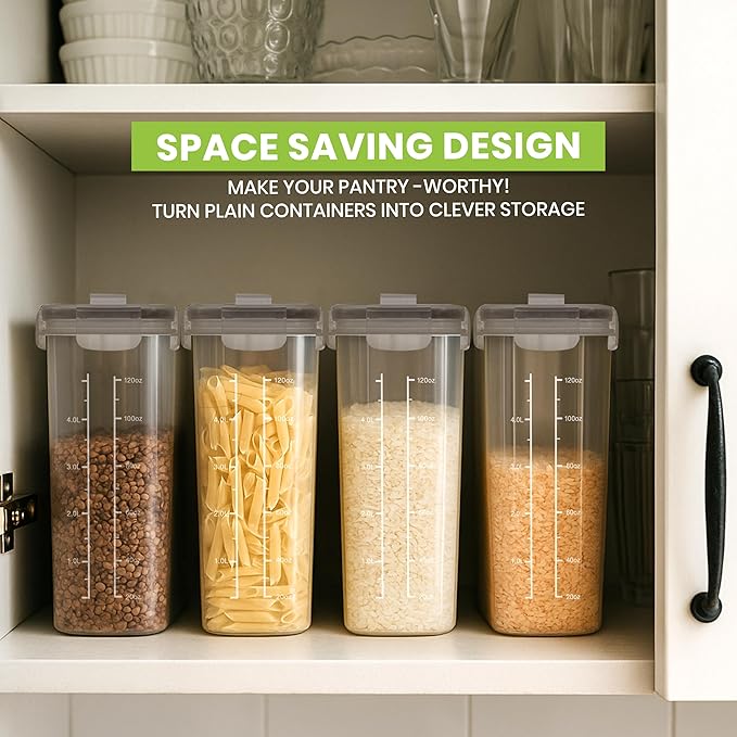 Utopia Kitchen Cereal Containers Storage Set – 6 Pack 4L(135.2 oz) Airtight Food Storage Containers with Lids, BPA-Free Cereal Dispensers for Pantry Organization and Storage (Clear)