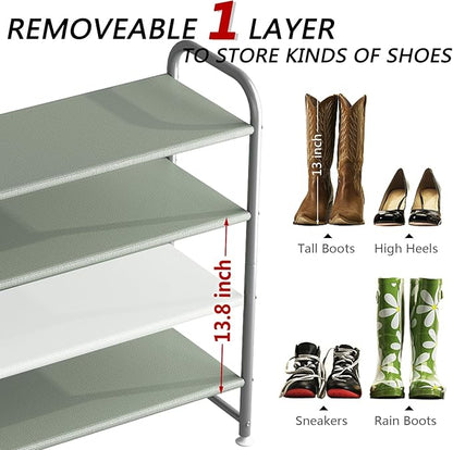 INGIORDAR Shoe Rack 4 Tier Long Storage Organizer Wide Metal Shoe Shelf for Closet Entryway Grey