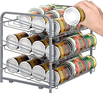BTY Can Organizer for Pantry Stackable 2 Pack, Can Storage Organizer Rack Stacking Can Dispensers Small Space Holds up to 36 Cans for Pantry, Kitchen, Cabinet- Silver